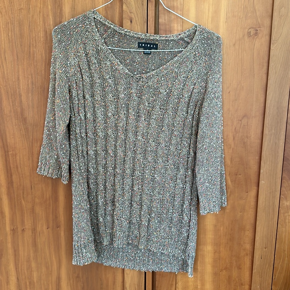 Tribal Cable Knit V-Neck  Sweater